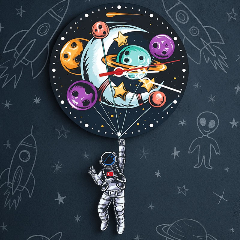 Astronot Duvar Saati - Uzay Temalı Duvar Saati,Türk Astronot